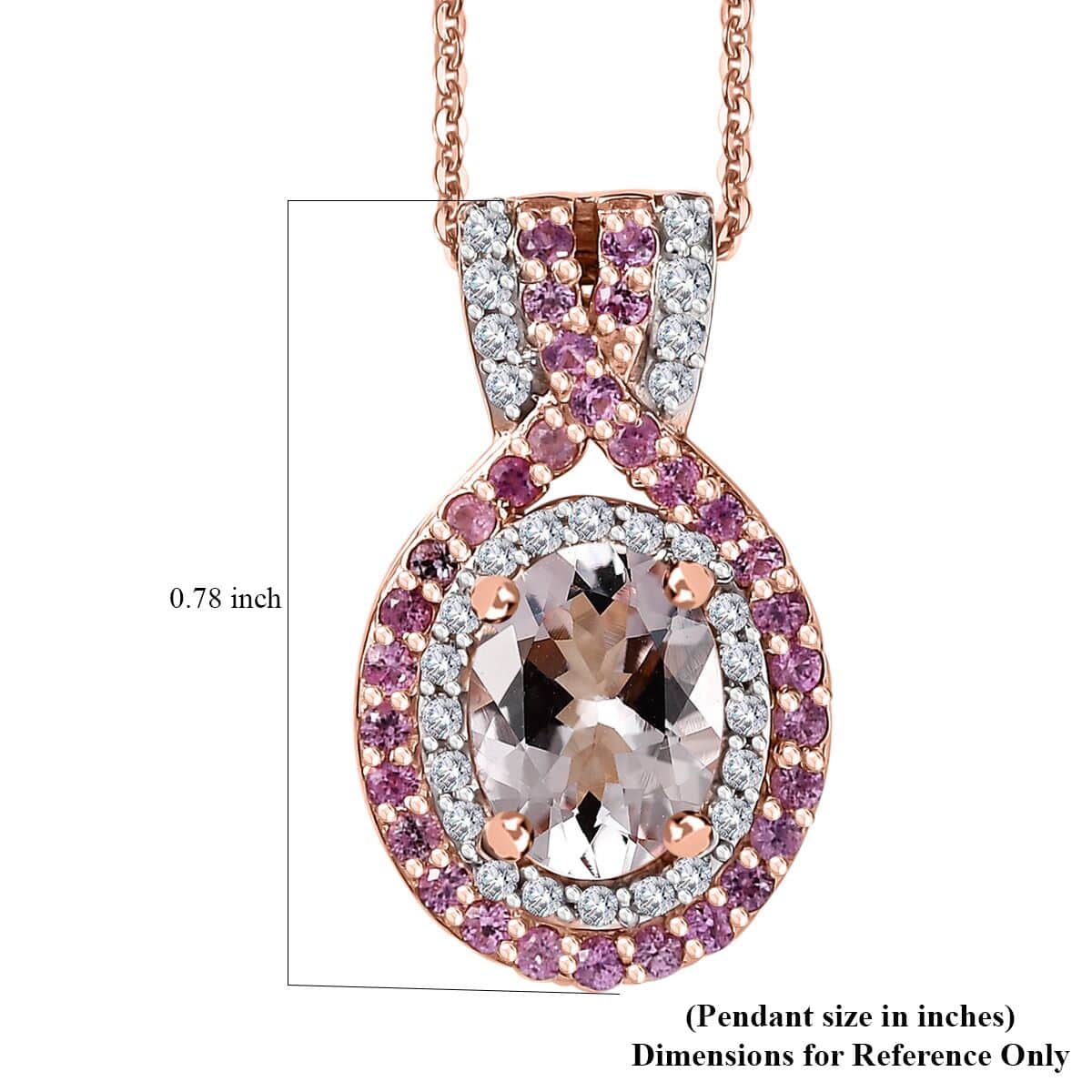 Marropino Morganite and Multi Gemstone 1.65 ctw Pendant Necklace 20 Inches in 18K Vermeil Rose Gold Over Sterling Silver image number 5