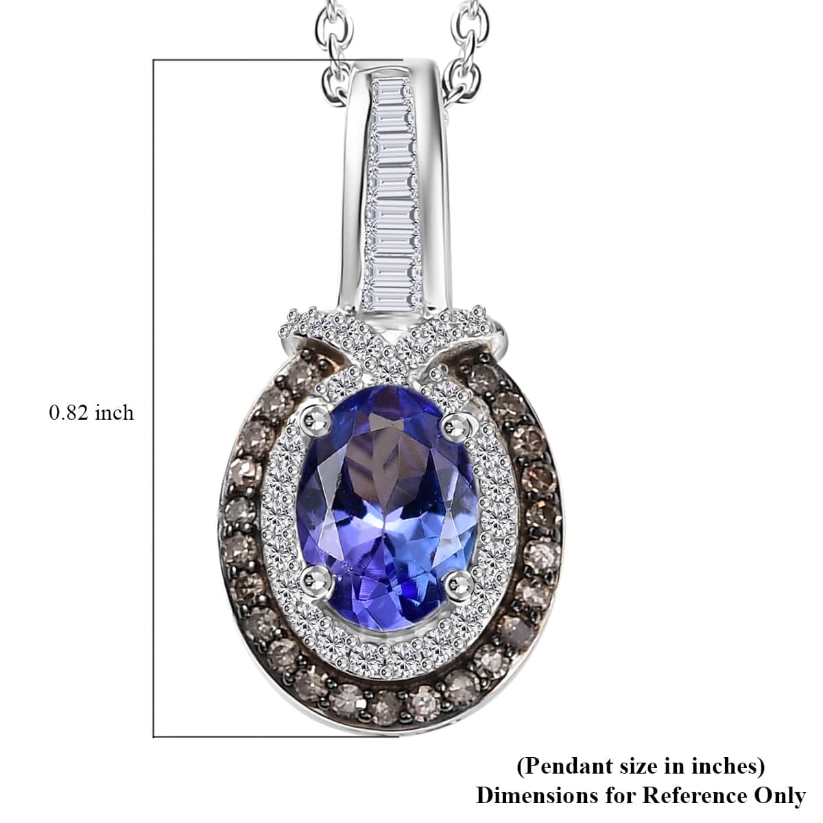 Tanzanite, Natural Champagne and White Diamond 1.10 ctw Sun and Sea Waves Pendant Necklace in Rhodium Over Sterling Silver 20 Inches image number 5