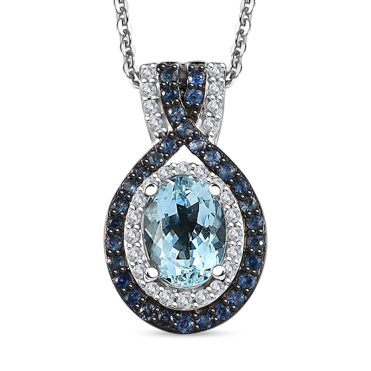 Mangoro Aquamarine and Multi Gemstone 1.65 ctw Pendant Necklace 20 Inches in Rhodium Over Sterling Silver image number 0