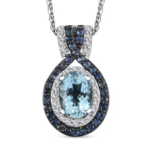 Mangoro Aquamarine and Multi Gemstone 1.65 ctw Pendant Necklace 20 Inches in Rhodium Over Sterling Silver