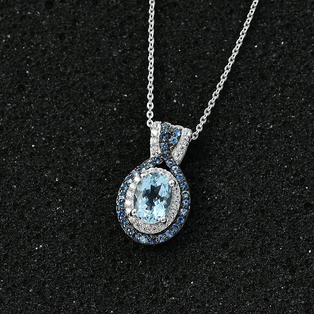 Mangoro Aquamarine and Multi Gemstone 1.65 ctw Pendant Necklace 20 Inches in Rhodium Over Sterling Silver image number 1