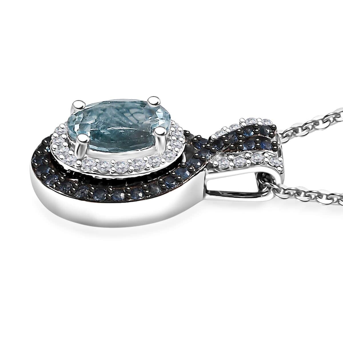 Mangoro Aquamarine and Multi Gemstone 1.65 ctw Pendant Necklace 20 Inches in Rhodium Over Sterling Silver image number 3