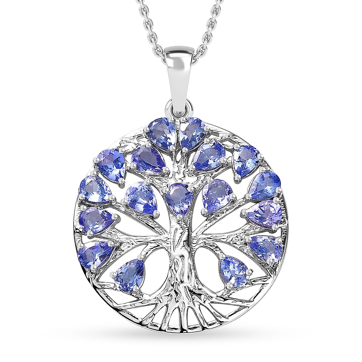 Tanzanite 2.60 ctw Tree of Life Pendant Necklace in Rhodium Over Sterling Silver 20 Inches