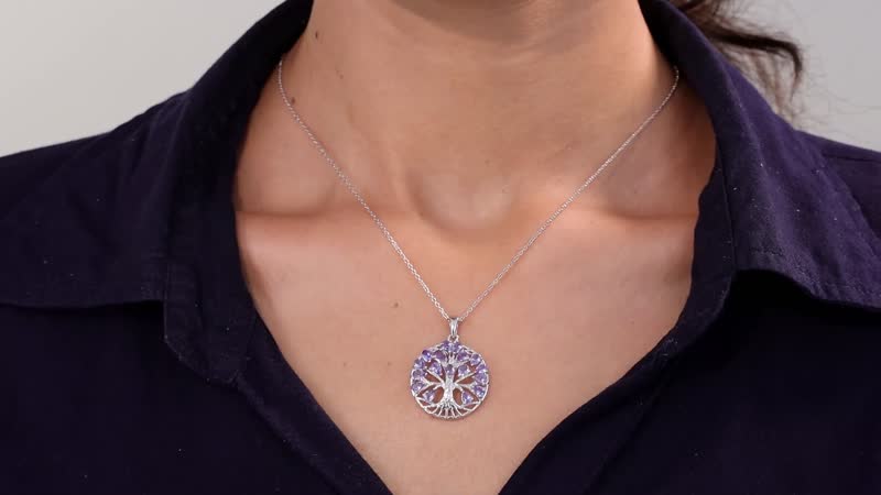 Tanzanite 2.60 ctw Tree of Life Pendant Necklace in Rhodium Over Sterling Silver 20 Inches