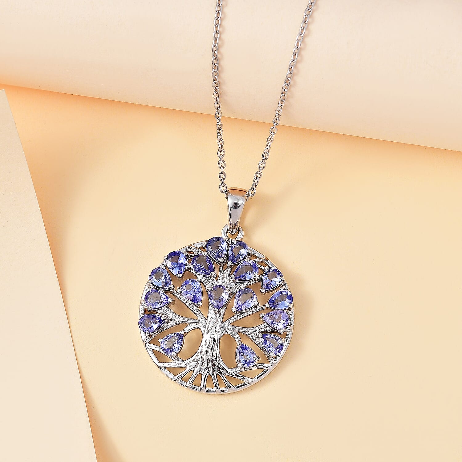 Tanzanite 2.60 ctw Tree of Life Pendant Necklace in Rhodium Over Sterling Silver 20 Inches