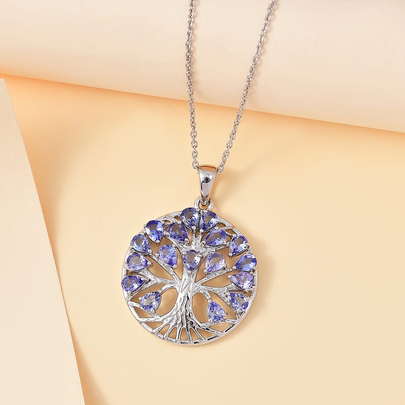 Tanzanite 2.60 ctw Tree of Life Pendant Necklace in Rhodium Over Sterling Silver 20 Inches