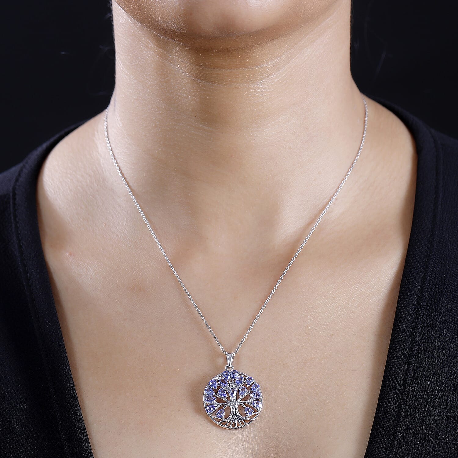 Tanzanite 2.60 ctw Tree of Life Pendant Necklace in Rhodium Over Sterling Silver 20 Inches