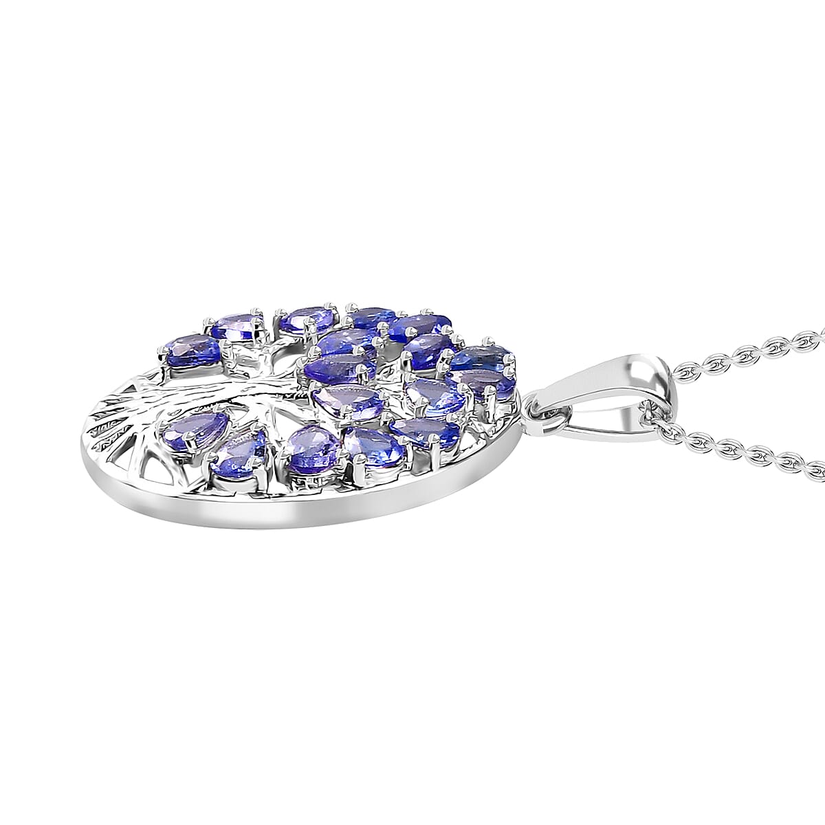 Tanzanite 2.60 ctw Tree of Life Pendant Necklace in Rhodium Over Sterling Silver 20 Inches