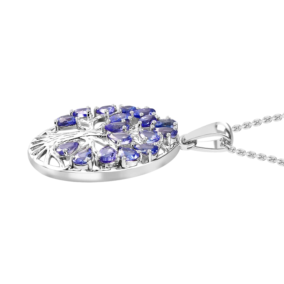 Tanzanite 2.60 ctw Tree of Life Pendant Necklace in Rhodium Over Sterling Silver 20 Inches image number 3