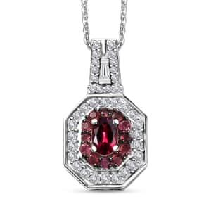 Ouro Fino Rubellite and Moissanite 1.50 ctw Art Deco Pendant Necklace in Rhodium Over Sterling Silver 20 Inches