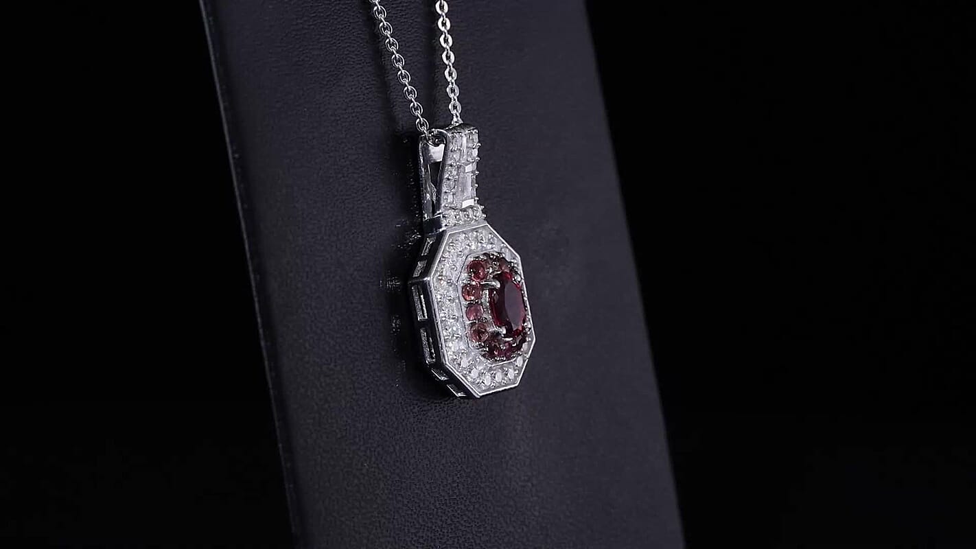 Ofiki Rubellite and Moissanite 1.50 ctw Pendant Necklace in Rhodium Over Sterling Silver 20 Inches