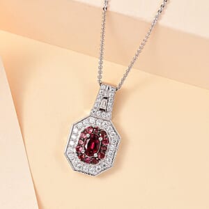 Doorbuster D'Joy Ouro Fino Rubellite and Moissanite 1.30 ctw Art Deco Pendant Necklace in Rhodium Over Sterling Silver 20 Inches