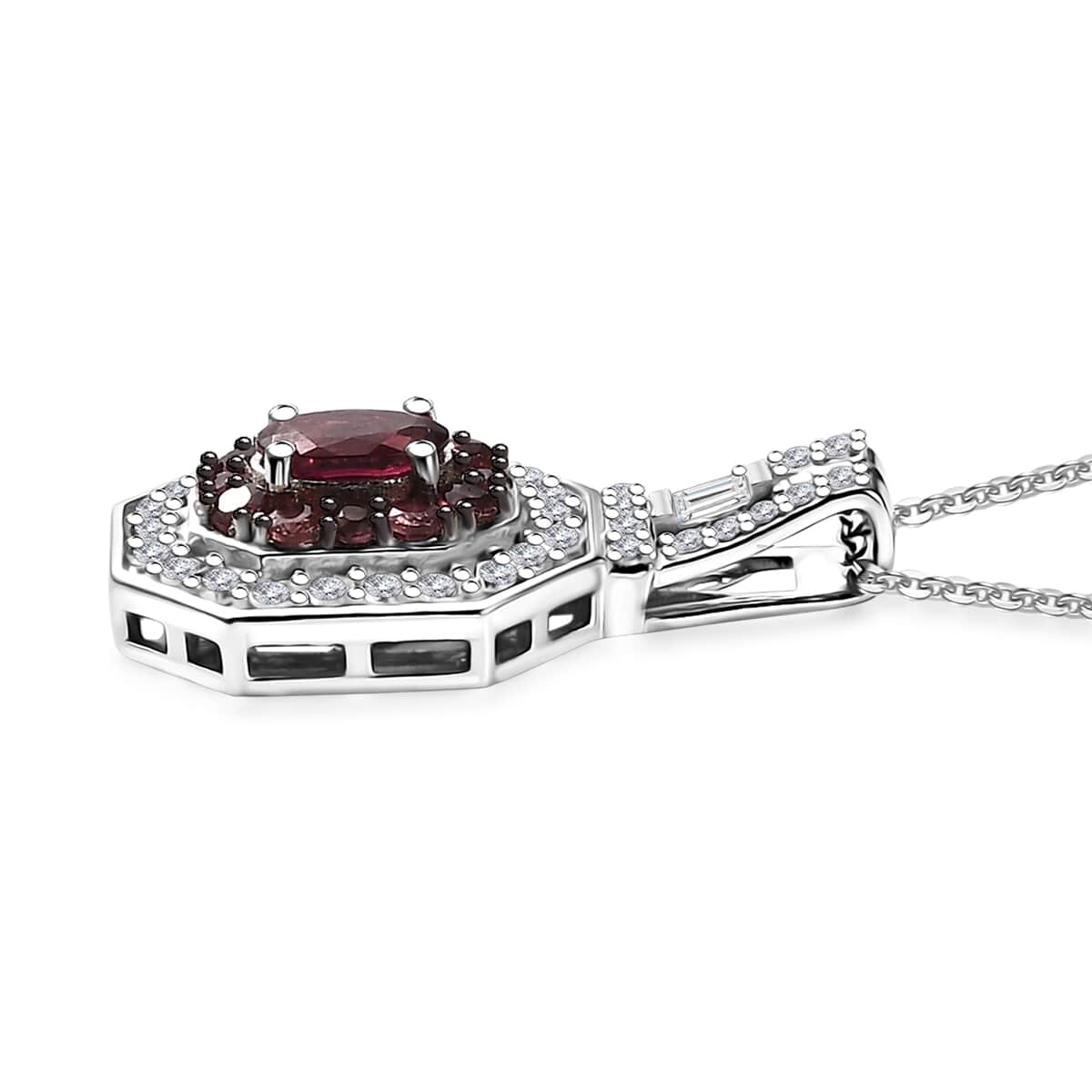 Ofiki Rubellite and Moissanite 1.50 ctw Pendant Necklace in Rhodium Over Sterling Silver 20 Inches image number 3