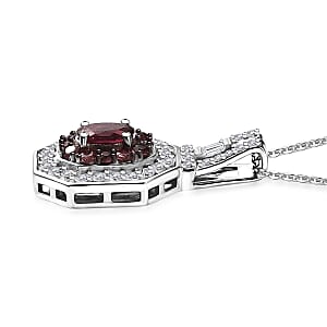 Doorbuster D'Joy Ouro Fino Rubellite and Moissanite 1.30 ctw Art Deco Pendant Necklace in Rhodium Over Sterling Silver 20 Inches