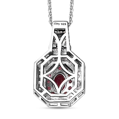 D'Joy Ouro Fino Rubellite and Moissanite 1.30 ctw Art Deco Pendant Necklace in Rhodium Over Sterling Silver 20 Inches