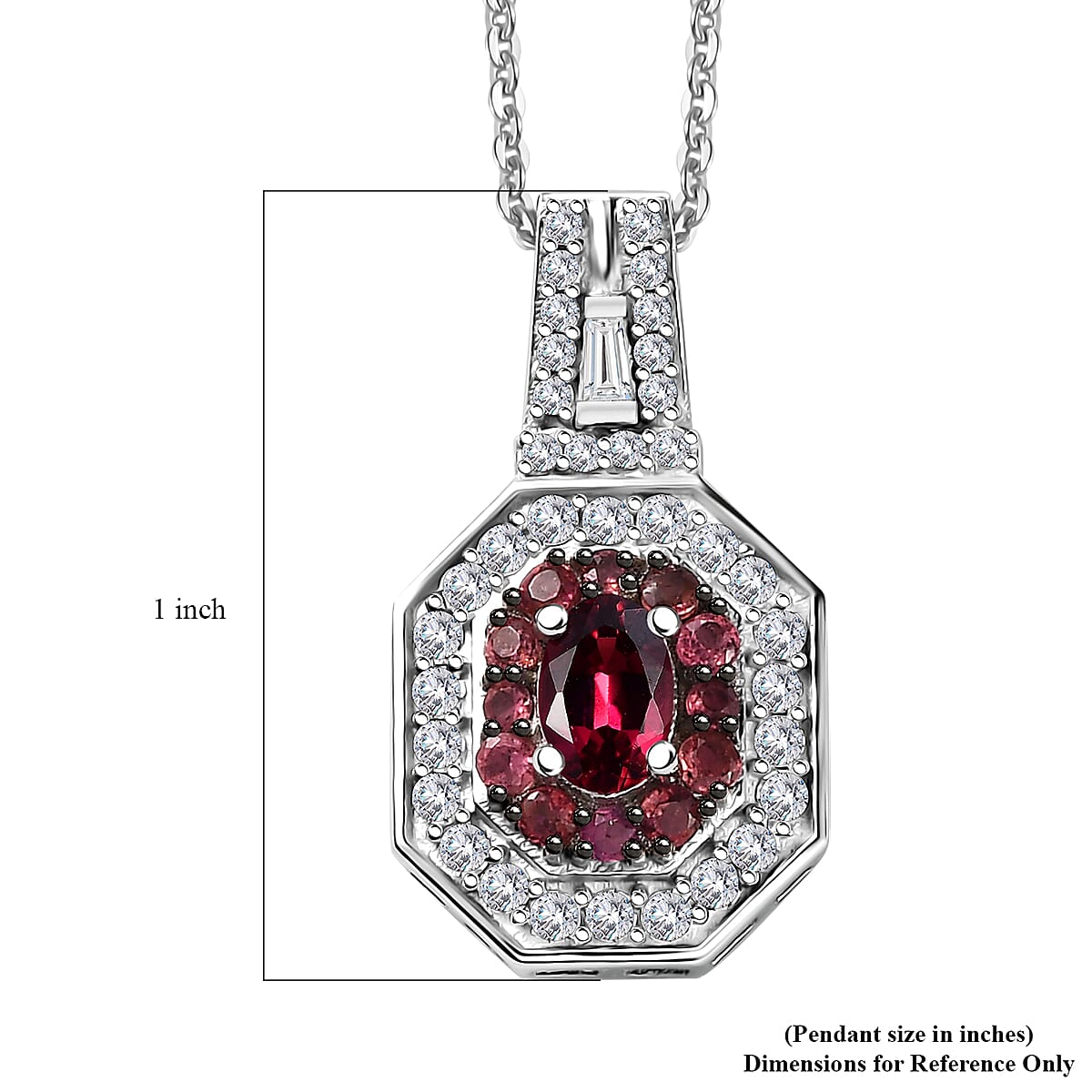  D'Joy Ouro Fino Rubellite and Moissanite 1.30 ctw Art Deco Pendant Necklace in Rhodium Over Sterling Silver 20 Inches