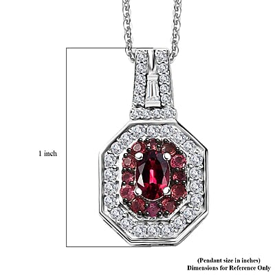 D'Joy Ouro Fino Rubellite and Moissanite 1.30 ctw Art Deco Pendant Necklace in Rhodium Over Sterling Silver 20 Inches