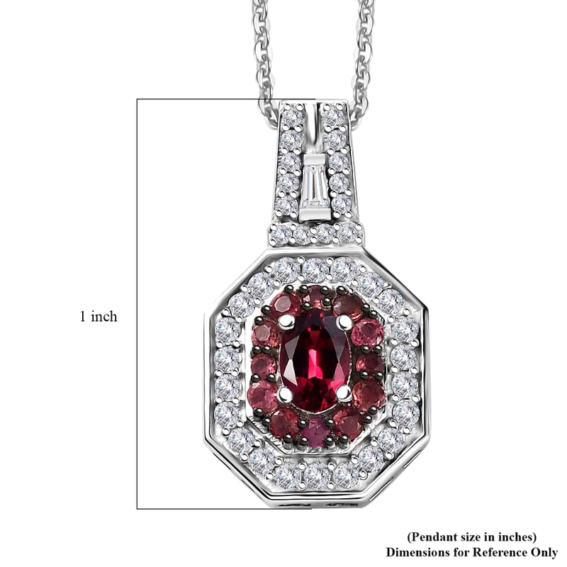 D'Joy Ouro Fino Rubellite and Moissanite 1.30 ctw Art Deco Pendant Necklace in Rhodium Over Sterling Silver 20 Inches