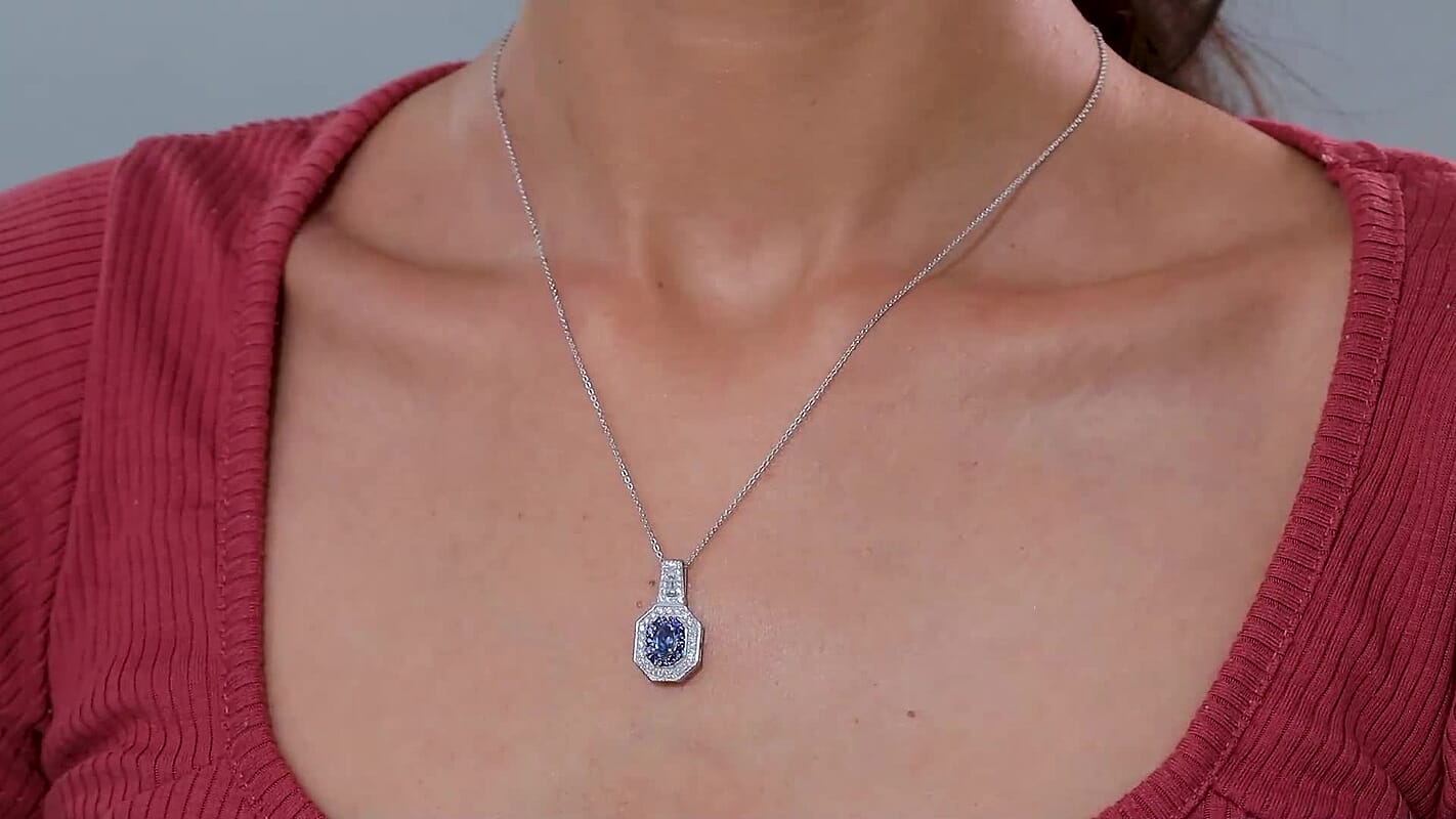 Ofiki Rubellite and Moissanite 1.50 ctw Pendant Necklace in Rhodium Over Sterling Silver 20 Inches