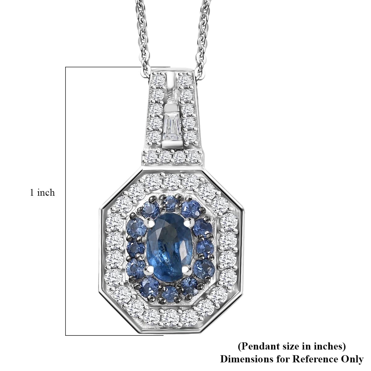 Ceylon Blue Sapphire and Moissanite 1.50 ctw Art Deco Pendant Necklace in Rhodium Over Sterling Silver 20 Inches image number 6