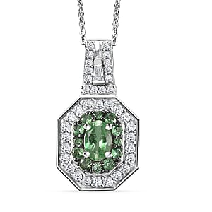 Doorbuster D'Joy Mint Tsavorite Garnet and Moissanite 1.35 ctw Art Deco Pendant Necklace in Rhodium Over Sterling Silver 20 Inches