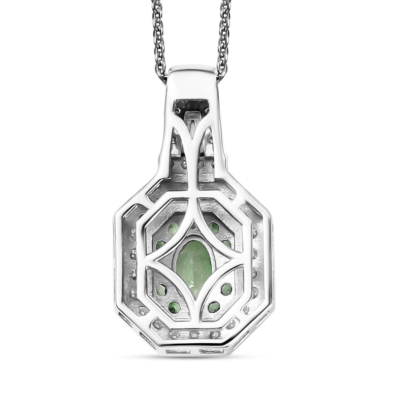  D'Joy Mint Tsavorite Garnet and Moissanite 1.35 ctw Art Deco Pendant Necklace in Rhodium Over Sterling Silver 20 Inches