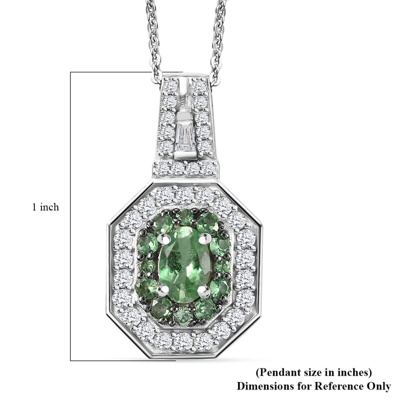  D'Joy Mint Tsavorite Garnet and Moissanite 1.35 ctw Art Deco Pendant Necklace in Rhodium Over Sterling Silver 20 Inches