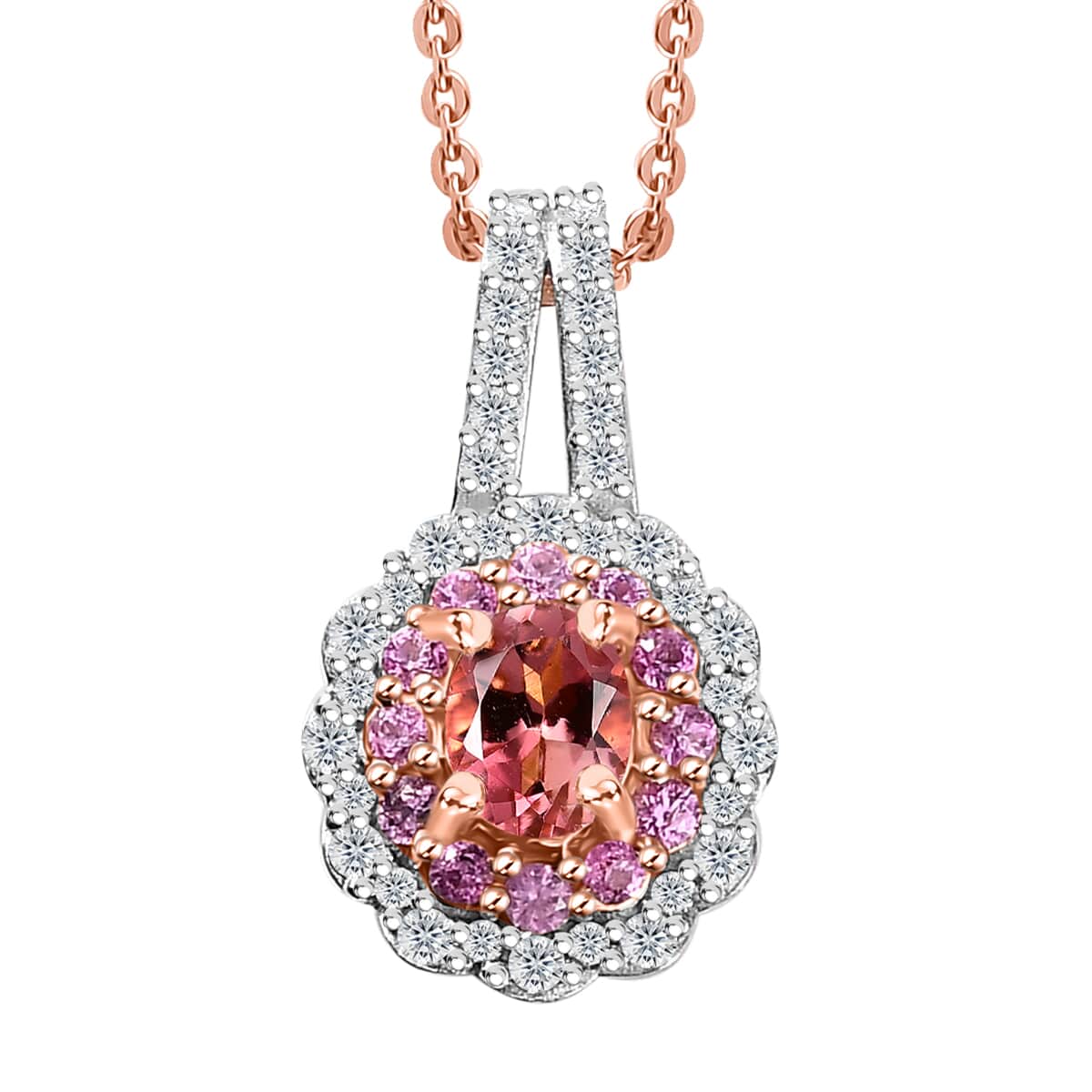 Premium Blush Tourmaline and Multi Gemstone 0.85 ctw Floral Pendant Necklace in 18K Vermeil Rose Gold Over Sterling Silver 20 Inches image number 0