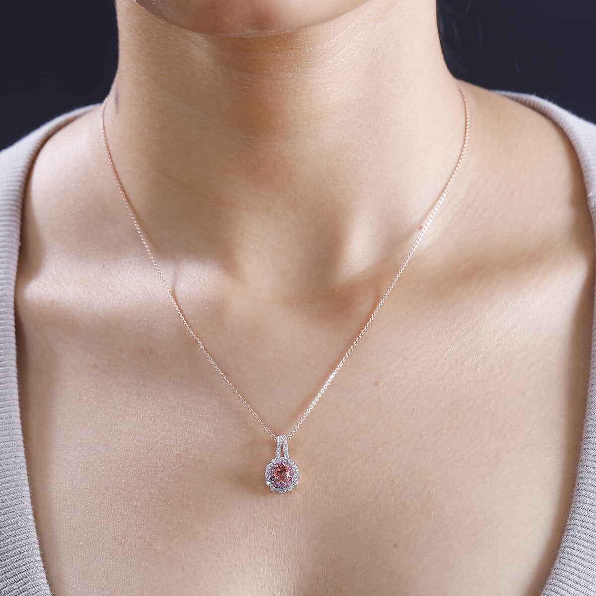 Premium Blush Tourmaline and Multi Gemstone 0.85 ctw Floral Pendant Necklace in 18K Vermeil Rose Gold Over Sterling Silver 20 Inches image number 2