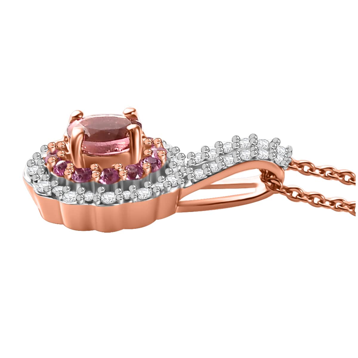 Premium Blush Tourmaline and Multi Gemstone 0.85 ctw Floral Pendant Necklace in 18K Vermeil Rose Gold Over Sterling Silver 20 Inches image number 3