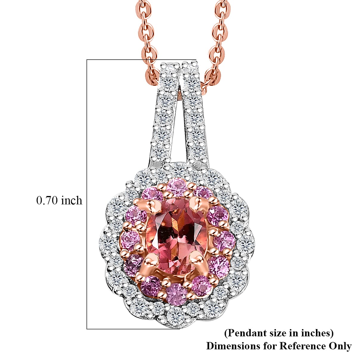 Premium Blush Tourmaline and Multi Gemstone 0.85 ctw Floral Pendant Necklace in 18K Vermeil Rose Gold Over Sterling Silver 20 Inches