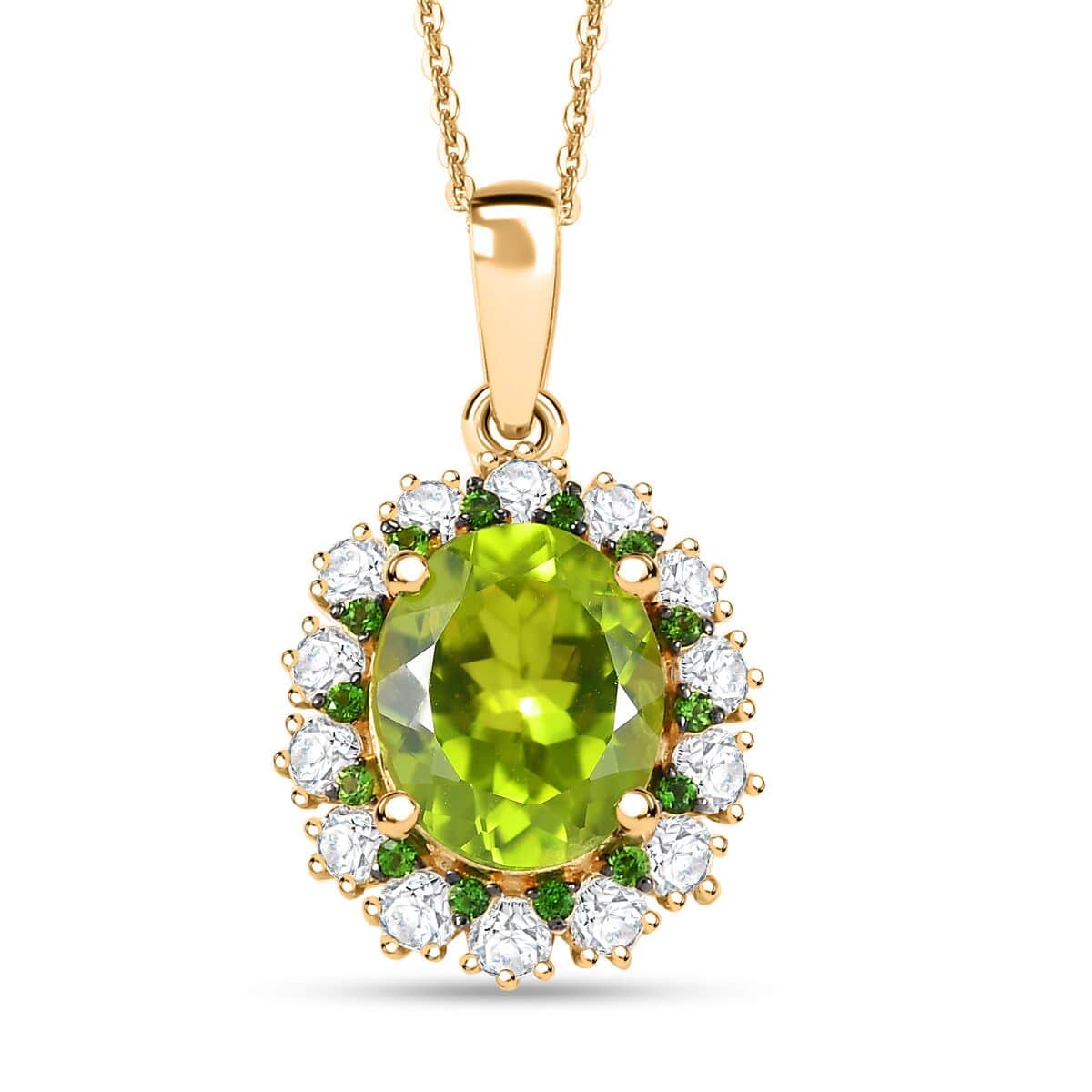 Hebei Peridot and Multi Gemstone 5.40 ctw Chrysanthemum Flower Pendant Necklace in 18K Vermeil Yellow Gold Over Sterling Silver 20 Inches image number 0