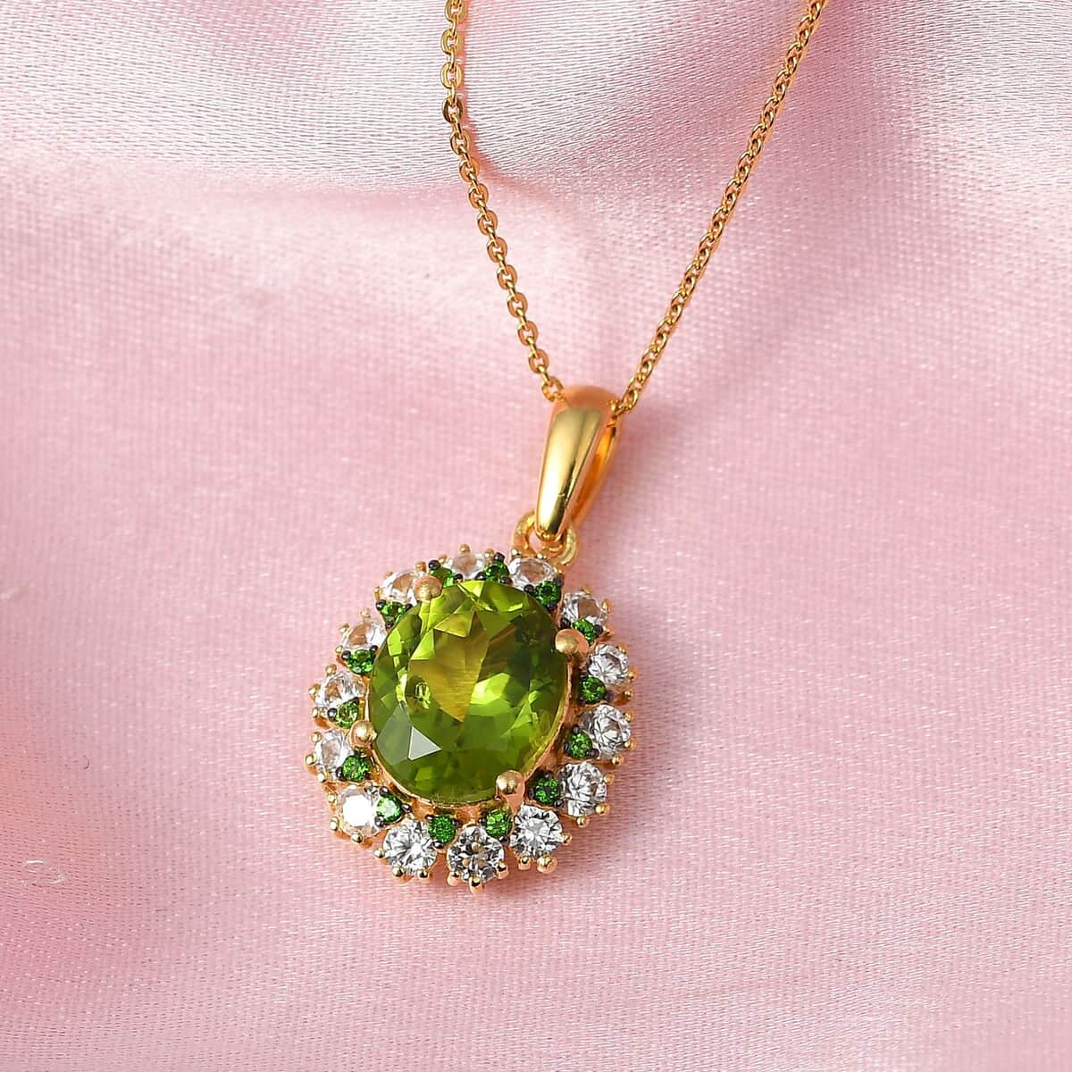 Hebei Peridot and Multi Gemstone 5.40 ctw Chrysanthemum Flower Pendant Necklace in 18K Vermeil Yellow Gold Over Sterling Silver 20 Inches image number 1