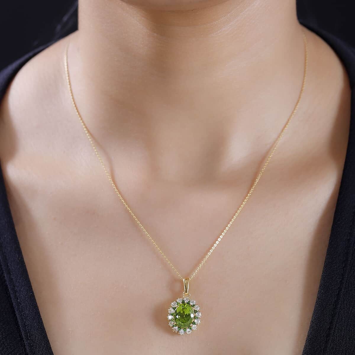 Hebei Peridot and Multi Gemstone 5.40 ctw Chrysanthemum Flower Pendant Necklace in 18K Vermeil Yellow Gold Over Sterling Silver 20 Inches image number 2