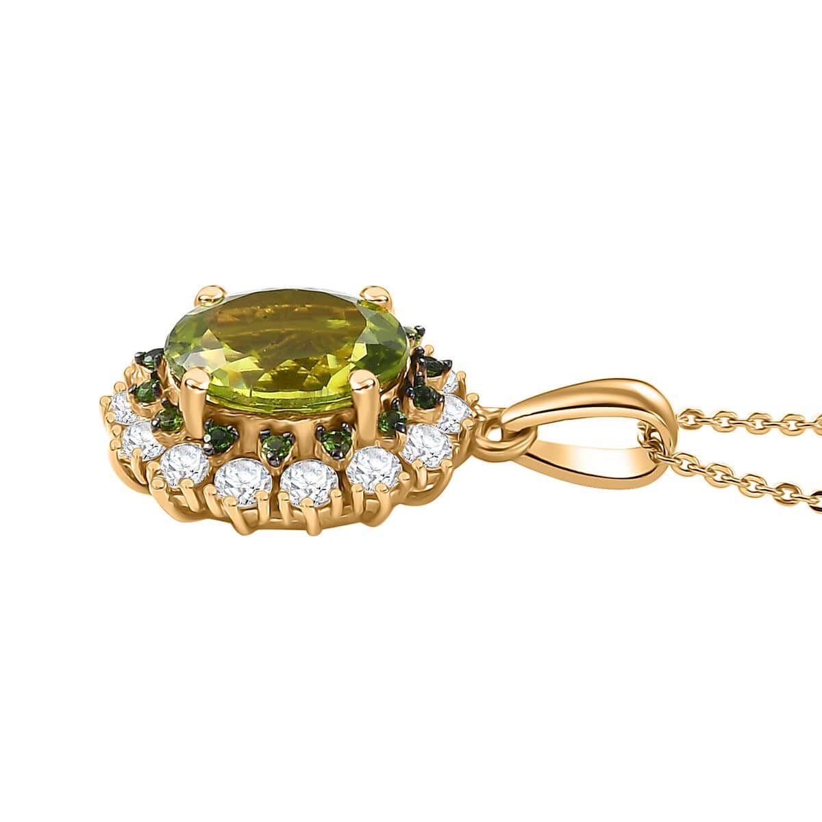 Hebei Peridot and Multi Gemstone 5.40 ctw Chrysanthemum Flower Pendant Necklace in 18K Vermeil Yellow Gold Over Sterling Silver 20 Inches image number 3