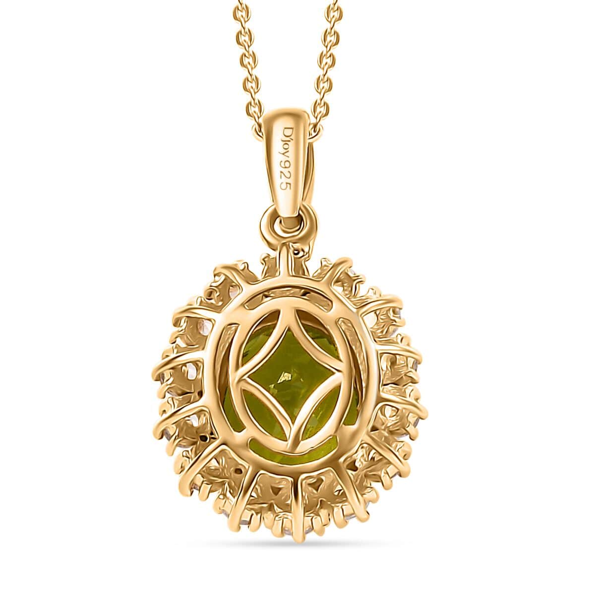 Hebei Peridot and Multi Gemstone 5.40 ctw Chrysanthemum Flower Pendant Necklace in 18K Vermeil Yellow Gold Over Sterling Silver 20 Inches image number 4