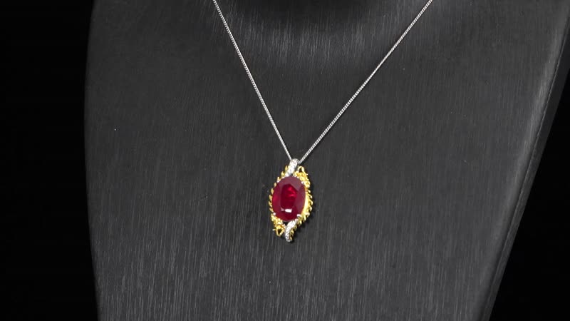 Niassa Ruby (FF), Moissanite Dragon Pendant Necklace (18 Inches) in 18K Vermeil YG and Rhodium Over Sterling Silver 14.80 ctw