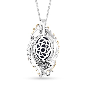 Masoala Sapphire (D) and Moissanite 14.50 ctw Double Dragon Pendant Necklace in 18K Vermeil YG and Rhodium Sterling Silver 18 Inches