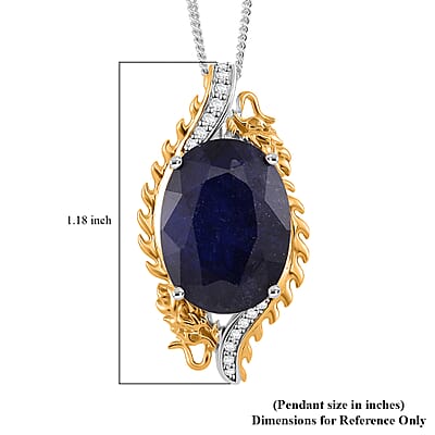 Masoala Sapphire (D) and Moissanite 14.50 ctw Double Dragon Pendant Necklace in 18K Vermeil YG and Rhodium Sterling Silver 18 Inches