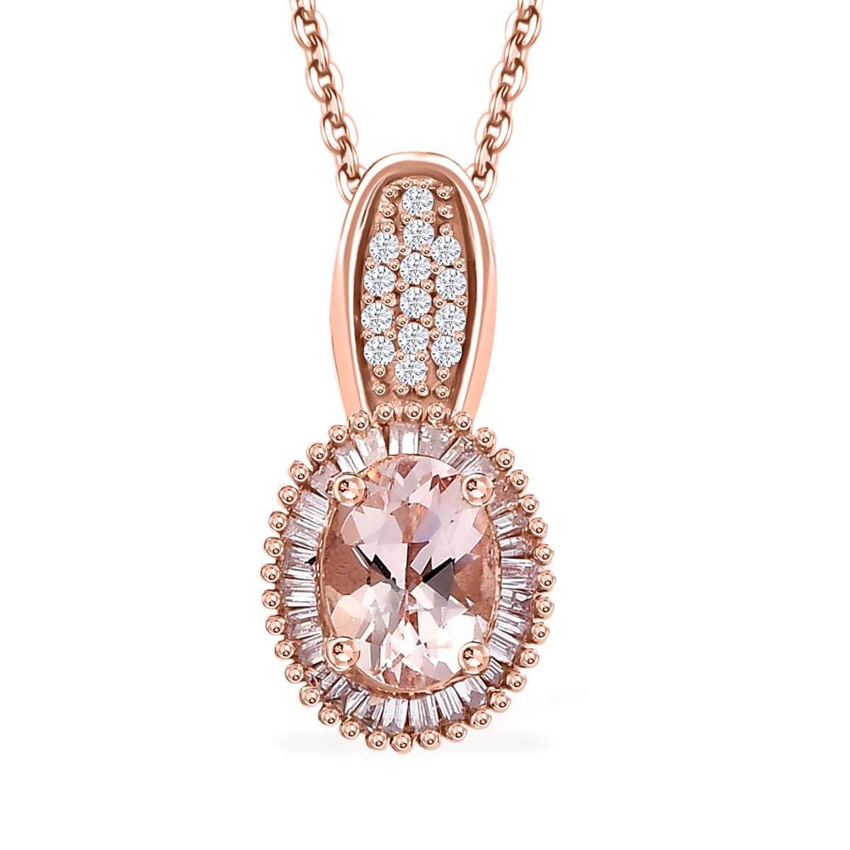 Premium Marropino Morganite, Natural Pink and White Diamond 1.00 ctw Rose of Elegance Pendant Necklace in 18K Vermeil Rose Gold Over Sterling Silver 20 Inches image number 0