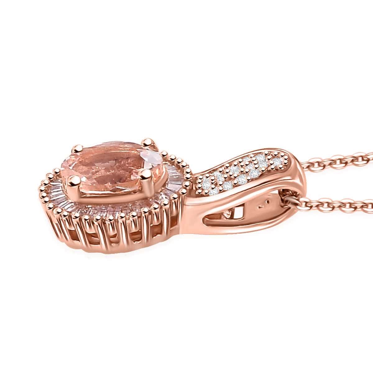 Premium Marropino Morganite, Natural Pink and White Diamond 1.00 ctw Rose of Elegance Pendant Necklace in 18K Vermeil Rose Gold Over Sterling Silver 20 Inches image number 3