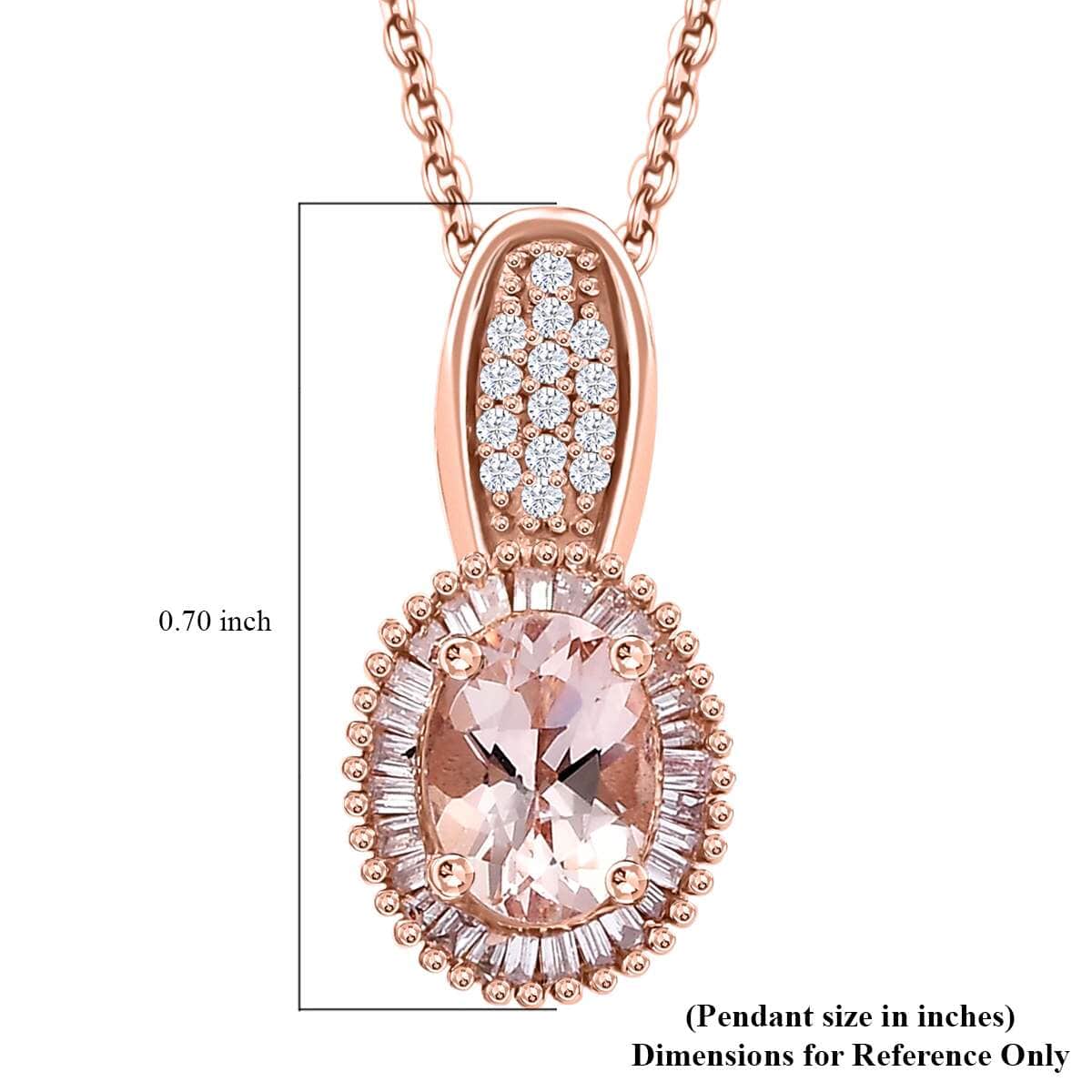 Premium Marropino Morganite, Natural Pink and White Diamond 1.00 ctw Rose of Elegance Pendant Necklace in 18K Vermeil Rose Gold Over Sterling Silver 20 Inches image number 6