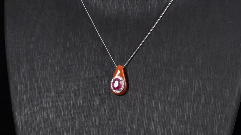 Niassa Ruby (FF), Red Jade (D) and White Zircon 7.50 ctw Pendant Necklace in Platinum Over and Rhodium Over Sterling Silver 18 Inches