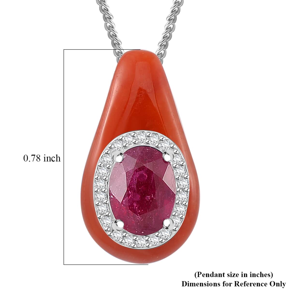 Niassa Ruby (FF), Red Jade (D) and White Zircon 7.50 ctw Pendant Necklace in Platinum Over and Rhodium Over Sterling Silver 18 Inches image number 5