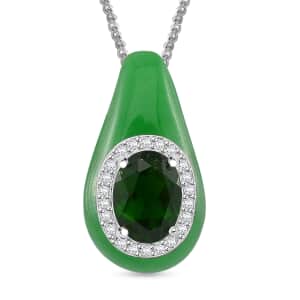 Green Jade (D), Chrome Diopside and White Zircon 6.80 ctw Eternal Harmony Pendant Necklace in Platinum Over and Rhodium Over Sterling Silver 18 Inches