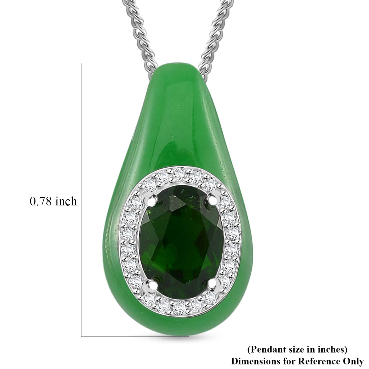 Green Jade (D), Chrome Diopside and White Zircon 6.80 ctw Eternal Harmony Pendant Necklace in Platinum Over and Rhodium Over Sterling Silver 18 Inches image number 5