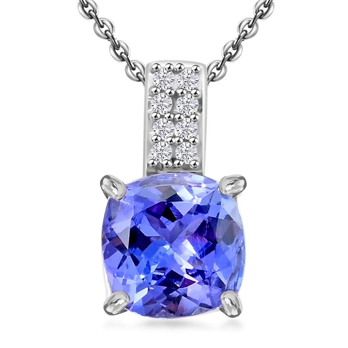 Tanzanite and White Zircon Bridal Pendant Necklace 18 Inches in Rhodium Over Sterling Silver 1.70 ctw