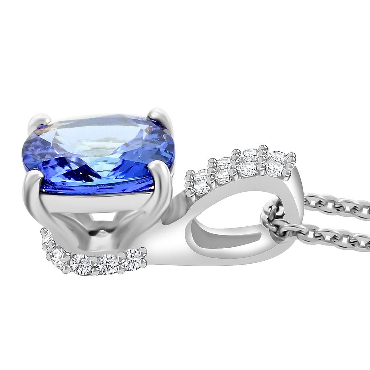 Tanzanite and White Zircon Bridal Pendant Necklace 18 Inches in Rhodium Over Sterling Silver 1.70 ctw