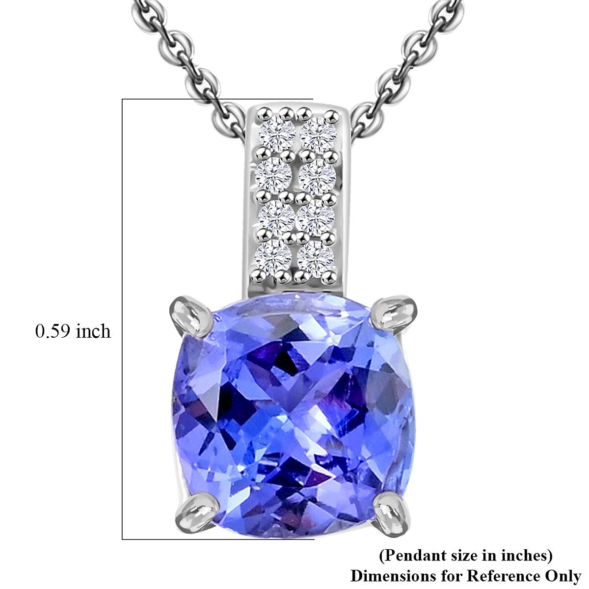 Tanzanite and White Zircon Bridal Pendant Necklace 18 Inches in Rhodium Over Sterling Silver 1.70 ctw
