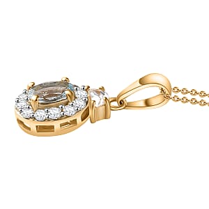 Santa Maria Aquamarine and White Zircon 0.90 ctw Half Moon Pendant Necklace in 18K Vermeil Yellow Gold Over Sterling Silver 20 Inches